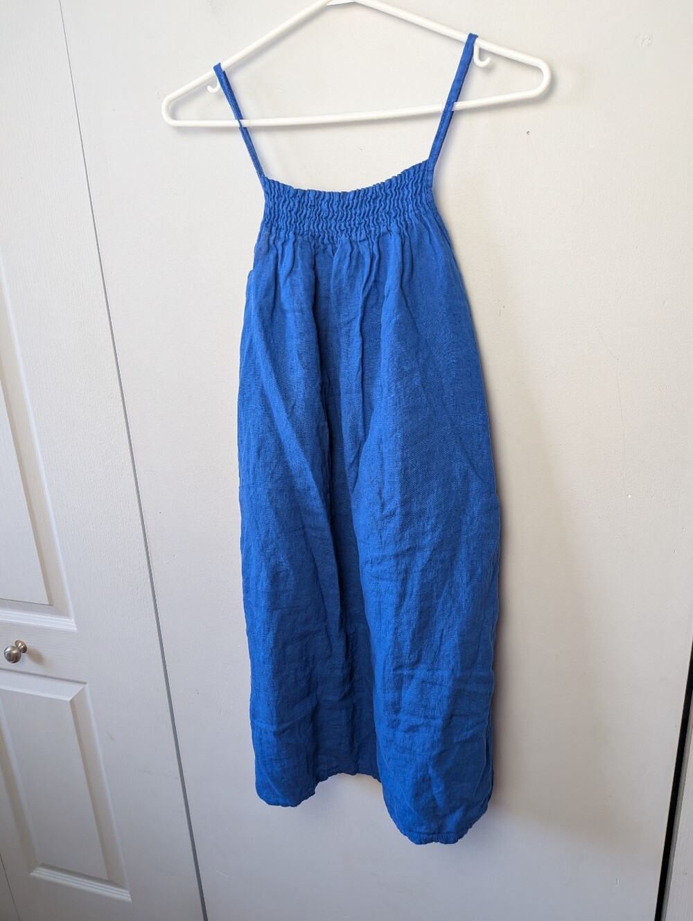 STELLA MARTINI 100% Linen Summer Dress Women Size M Made In Italy Blue Color